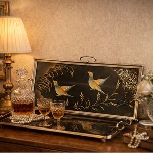 mother of pearl Serving Tray Vintage Mid-Century Modern glass over